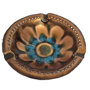 Artistic Brown and Blue Enamelled Copper Ashtray Italy